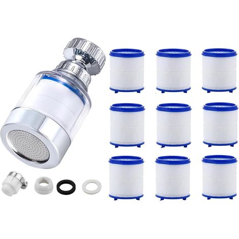 360° Tap Water Filter, Anti-Limescale Faucet, Tap Filter, Anti-Limescale Universal Tap Filter, with 10 PP Cotton Filter Elements (1/5)