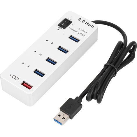 Prise USB 3.0 4 ports Hub haute vitesse chargeur interface ordinateur accessoire blanc (1/5)