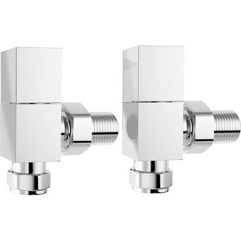Modern Square Angled Radiator Valves Heated Towel Rail Rad Pair Chrome 15mm (1/3)