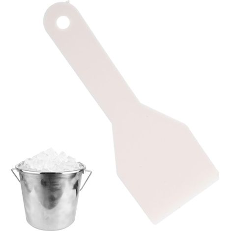 Kompakte, weiße Eisschaufel aus Kunststoff mit sicheren, abgerundeten Kanten zum schnellen Abtauen in Kühlschränken, Gefrierschränken und Küchen. (1/5)
