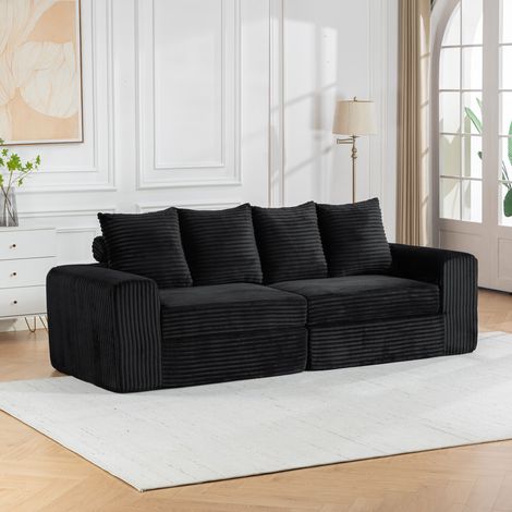 Breites Wohnzimmer Sofa aus Cord mit Federkern und Kissen (1/5)