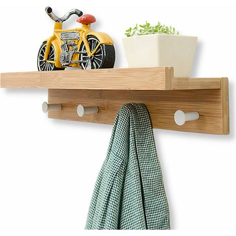 Porte-manteau mural avec étagère et patères, organiseur de courrier et clés en bois pour entrée, cuisine, salle de bain, salon. (1/5)