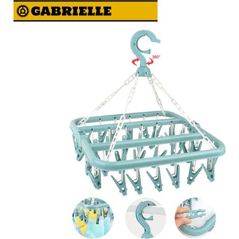 – Étendoir à linge rotatif pliable 32 clips – Pour chaussettes et sous-vêtements – Plastique PP – Compact et facile à ranger (1/5)