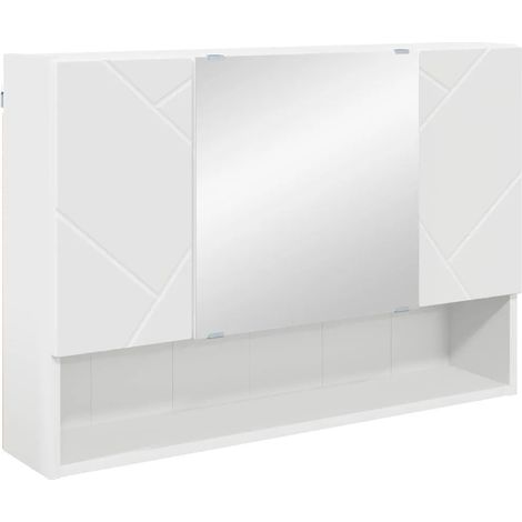 Armadietto con specchio moderno pratico portaoggetti interno 80 x 17 x 55 cm in legno multistrato bianco 020052857