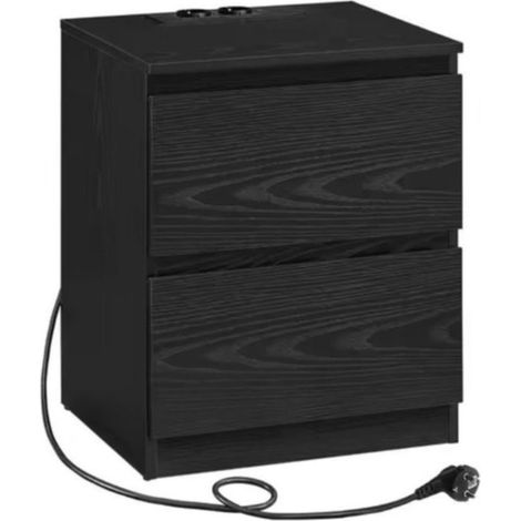 ORION91oficial® - Mesita de Noche  Regleta de Enchufes  Estación de Carga  Mesa Auxiliar  2 Cajones  2 Tomas AC  2 Metros de Cable  2 Puertos USB-A  Salón  Dormitorio  Habitación  Color Neg (1/5)