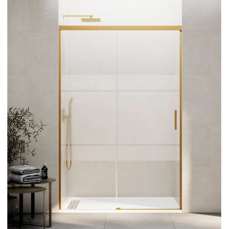 GME BASIC Mampara Frontal Ducha Corredera 1F+1C Oro Vidrio Decorado - Medida: 105-110 cm - ref: FBOR110S