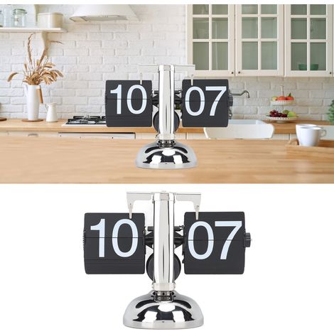 Reloj plegable retro – Reloj lateral negro fabricado en acero inoxidable 304 con batería grande, 16,5 x 20 x 10 cm, para oficina u hogar. (1/5)