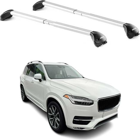 OMAC Barres de toit transversales certifiées TÜV pour Volvo XC90 II 2015-2026 – Verrouillables (4 antivols) – Charge max 100 kg – Sangle inox + protection caoutchouc Argent (1/4)