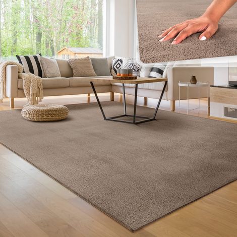 Paco Home Alfombra Moderna para Salón a Pelo Corto Lavable Suave Uni Efecto Piel Antideslizante 120x170 cm, Taupe