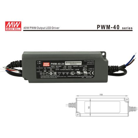 Alimentatore Led MW MEAN WELL PWM-40-24 Dimmerabile 40W 24V IP67 Dimming 3 in 1 0-10V 10V PWM Resistance (1/3)