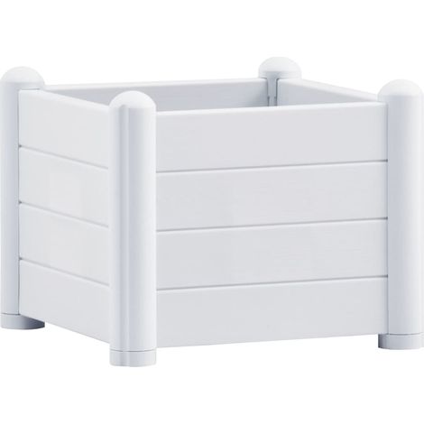 Jardinière lit surélevé plantes fleurs jardin PP 43 x 43 cm blanc (1/4)