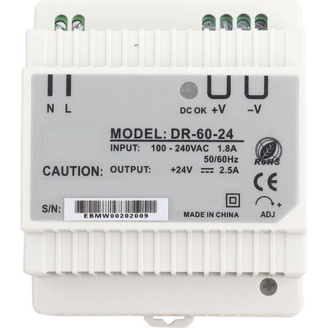 Alimentation CA/CC 24 V 60 W sur rail DIN – Modèle DR-60-24, compacte et fiable pour automatisation industrielle (1/5)