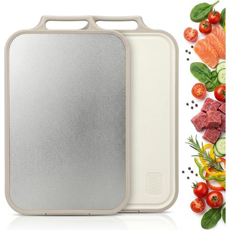 Planche à Découper en Titane Pur à 100%, Planche à Découper Plastique Antibactérienne, Planche de Cuisine avec Rainure à Jus, Compatible Lave-Vaisselle, Idéale pour Viande, Fruits et Pain, Grande (1/5)