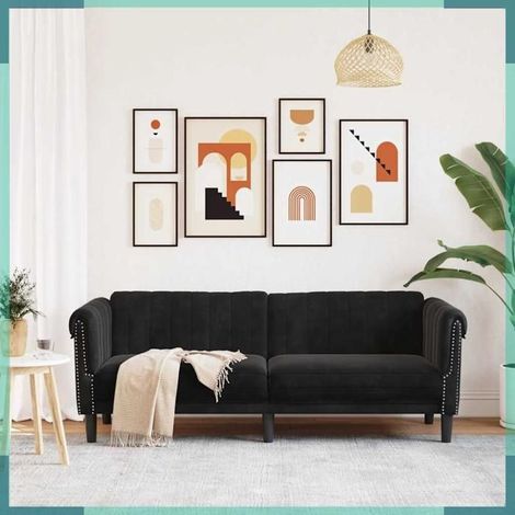 Canapé - 372590 - 3 places - velours noir - 203 x 77 x 74 cm (1/5)