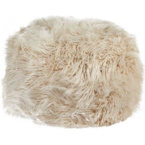 Pouf in pelliccia sintetica con imbottitura in EPS forma quadrata motivo a tinta unita 70 x 70 x 45 cm beige chiaro Tukki