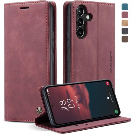 Samsung Galaxy A54 5G Hülle Kunstleder Klappbar mit Kartenfach & Standfunktion - Weinrot (1/5)