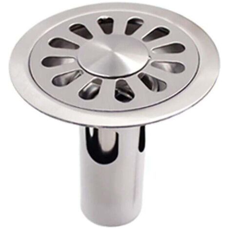 Siphon de sol rond, en acier inoxydable brossé, adapté à la salle de bain, à la cuisine, à la buanderie, au jardin (1/4)