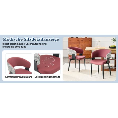 Chaises de salle à manger de style moderne du milieu du siècle, lot de 2, fauteuils rétro avec accoudoirs en forme de tonneau et dossiers à motifs, chaises de cuisine en similicuir avec pieds robustes (1/5)