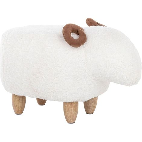 Pouf Animaletto a Forma di Agnello in Tessuto Bianco Gambe in Legno Lamb