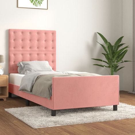 Lit adulte Contemporain avec tête de lit  Cadre de lit Rose 100x200 cm Velours 86321 (1/5)