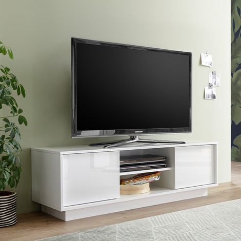 Meuble TV 2 portes blanc laqué brillant Iceland (1/5)