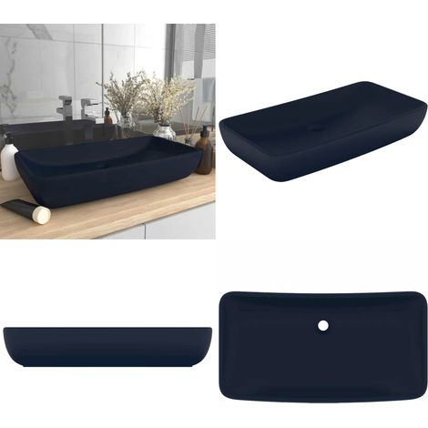 Lavabo de luxe rectangulaire Bleu foncé mat 71x38 cm Céramique - Lavabo Rectangle - Lavabo Céramique - Lavabo Bleu - Meuble Salle De Bain - Robinet Lavabo - Home & Living