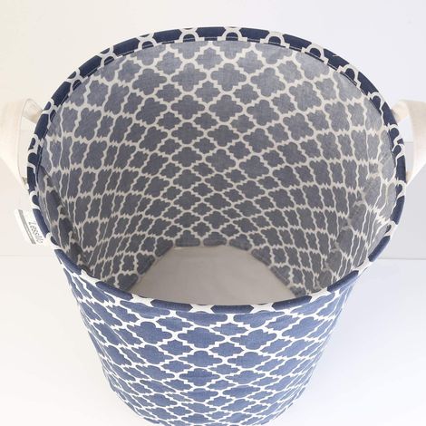 Panier de rangement en tissu coton lin, grand panier à linge sale pliable et imperméable, bleu (1/3)