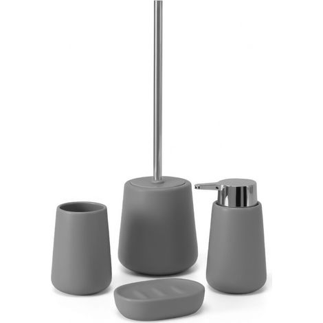 Set accessori bagno completo da 4 pezzi in ceramica grigio e cromo Sidney (1/5)