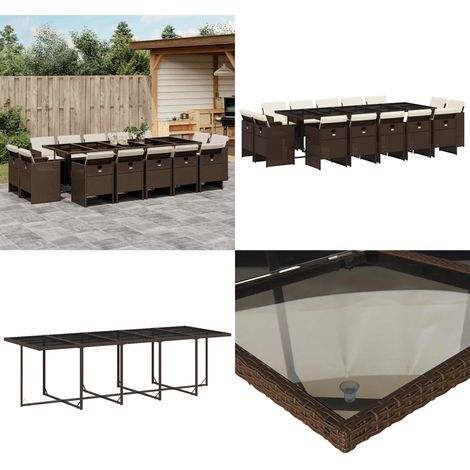 15-tlg. Garten-Essgruppe mit Kissen Braun Poly Rattan - Gartentisch - Gartenstuhl (1/5)