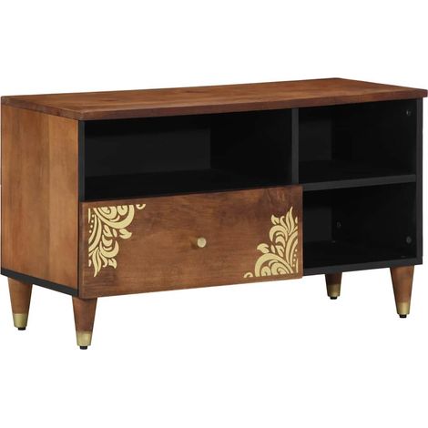 Mobile porta TV rettangolare moderno 80 x 33 x 46 cm design elegante e raffinato in legno massello di mango color miele 020057876