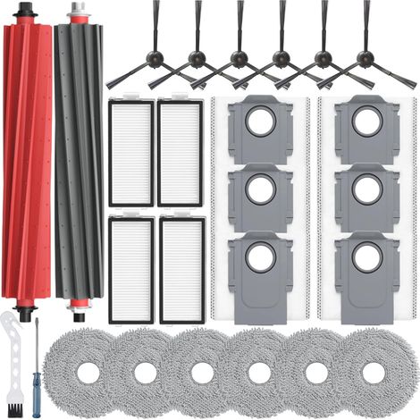 Kit d'accessoires 22 pièces compatible Qrevo Master/Qrevo Slim Robot Vacuum 2 brosses à rouleau, 4 tampons de vadrouille, 4 filtres Hepa, 6 brosses latérales, 6 sacs pour (1/5)