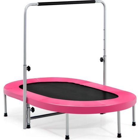 Cama elástica doble plegable ovalada 154 x 89 x 92-132 cm con asa regulable y elementos de seguridad de alta calidad en PVC rosa 200014500