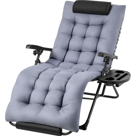 Homevive Silla Plegable de Gravedad Cero con Cojín Grueso Tumbona Reclinable con Reposacabezas Portavasos Gris Oscuro