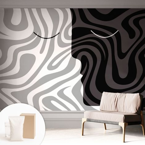 Papier peint intissé décoratif avec motifs pour salon et chambre a motif - Colle incluse gratuite Visages abstraits 312x219 cm (1/5)