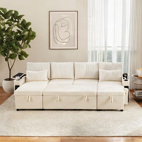Canapé convertible en tissu beige pour salon 272 cm (1/5)