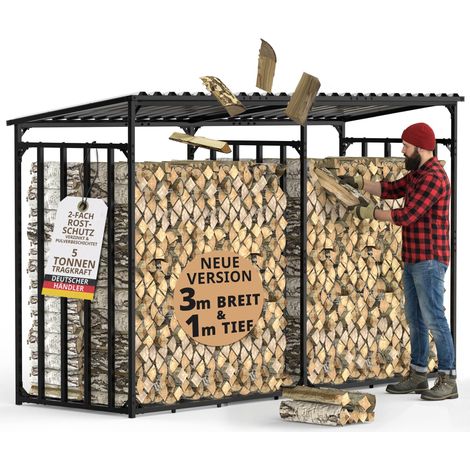 Kaminholzregal außen Metall VERZINKT 185x105x300 Stapelhilfe Brennholz Unterstand mit Dach (1/5)