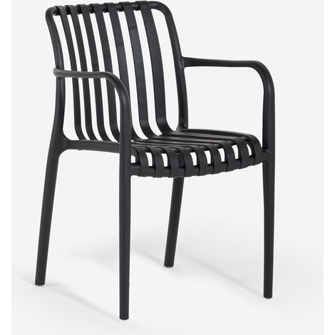 Silla moderna con reposabrazos de polipropileno para exterior jardín Simao - Negro