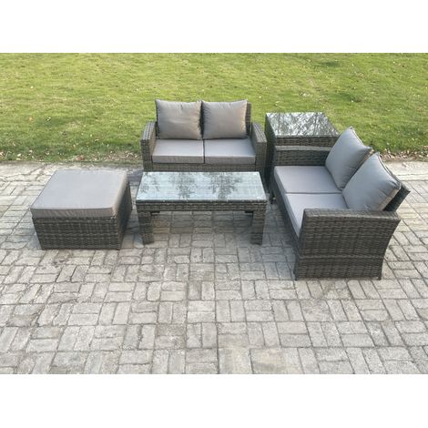 Fimous 5 Stücke Lounge Poly Rattan Gartenmöbel Set mit Großer Fußhocker Sofa und Tisch für den Garten Dunkelgrau Gemischt (1/5)