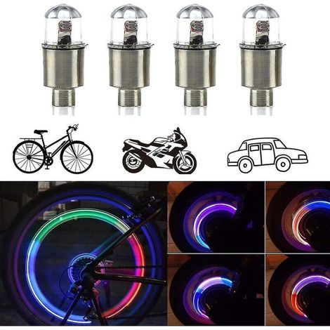 Lot de 4 éclairages LED pour valves de pneus de voiture - Éclairage étanche pour bouchons de roues de vélo (1/3)
