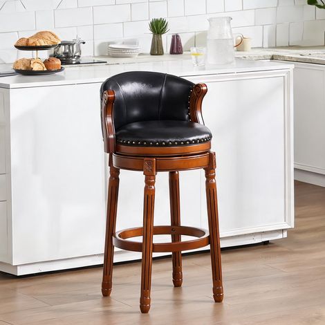 Tabouret de bar pivotant 360° en cuir véritable et bois (1/5)