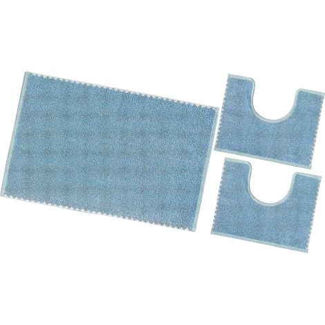Tappeto Bagno Set 3 Pezzi Puro Cotone Morbido Lavabile 100% Made In Italy - Azzurro