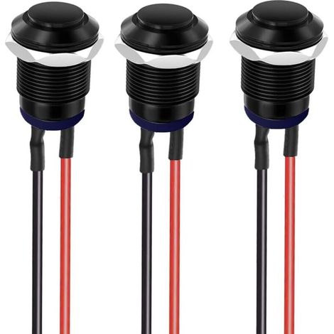 3-teiliger, vorverdrahteter, wasserdichter IP65-Drucktaster mit selbstverriegelndem Druckknopf aus Aluminiumlegierung, Ein-/Ausschalter, 12 mm, 2 A, 12 V/24 V/125 V/250 V AC (Kopf nach oben) – Crezuo (1/4)