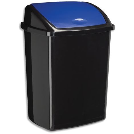 Poubelle de tri sélectif - 50 litres - Polypropylène noir, couvercle bleu