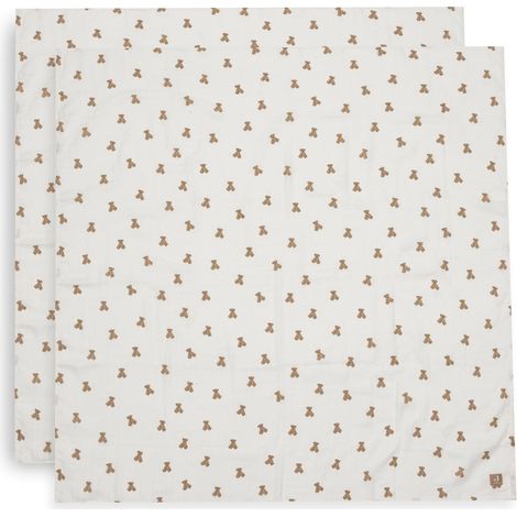 Lot de 2 Langes en Mousseline pour bébé - 115 x 115 cm - 100% Coton - Couverture pour bébé - Mini Ours en Peluche (1/5)