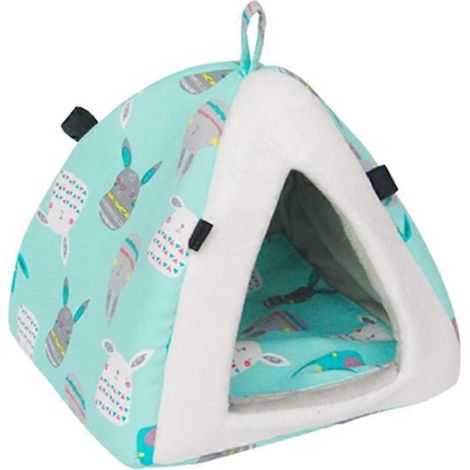 Petit hamac maison pour rongeurs, lit douillet en peluche bleue avec coussin amovible, cachette pour cobaye et lapin.
