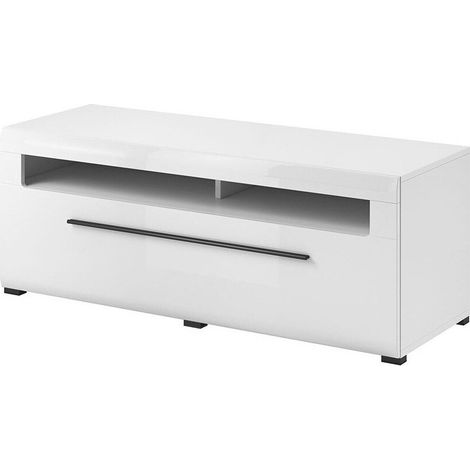 Mueble TV Ophsalu 104, Blanco + Blanco brillante, Número de puertas: 0, Número de cajones: 0, 160x52x50cm (1/4)