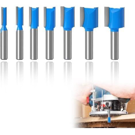 7 Pièces Fraise Droite Defonceuse Set, 8MM Fraise a Rainurer à Double Tranchant, Forets de Fraisage pour le Travail du Bois, Fraises Droites à Double Cannelure en Carbure de Tungstène (1/4)