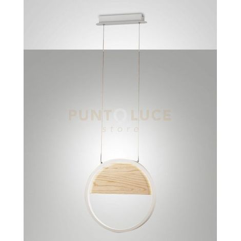 PIERRE LAMPADA A SOSPENSIONE BIANCA A LED 3000K - 29W - 3020 lm IN METALLO E LEGNO DIMMERABILE