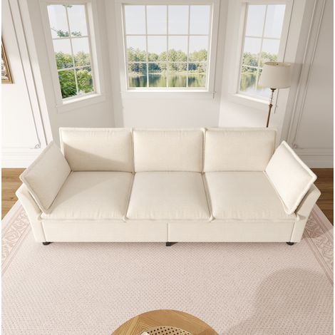 Sofá de 3 plazas XXL de chenilla beige con cojines, 220 x 81 x 87 cm (1/5)