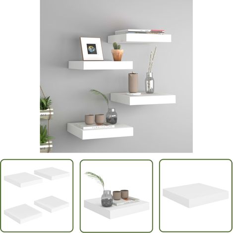 The Living Store Étagères murales flottantes 4 pcs blanc 23x23,5x3,8 cm MDF - Étagères Murales - Étagères Flottantes - Décoration Murale - Rangement Mural - Meubles Blancs (1/5)